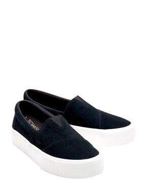 NWT Ortholite TOMS Alp Fenix Platform Slip Ons Black‎ Suede Sz 9.5 career comfy